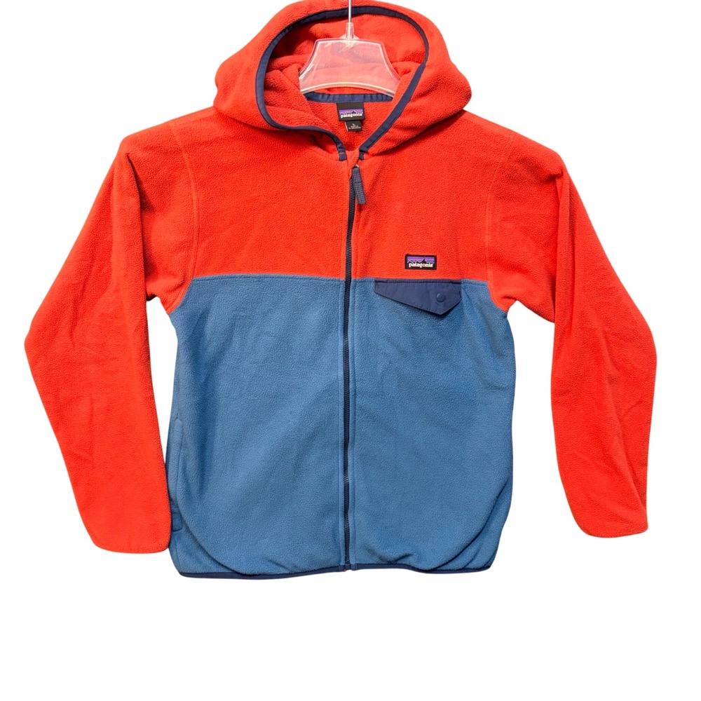 Patagonia Micro D Snap-T Full-Zip Hooded Fleece Jacket Kids Large 12 Orange Blue